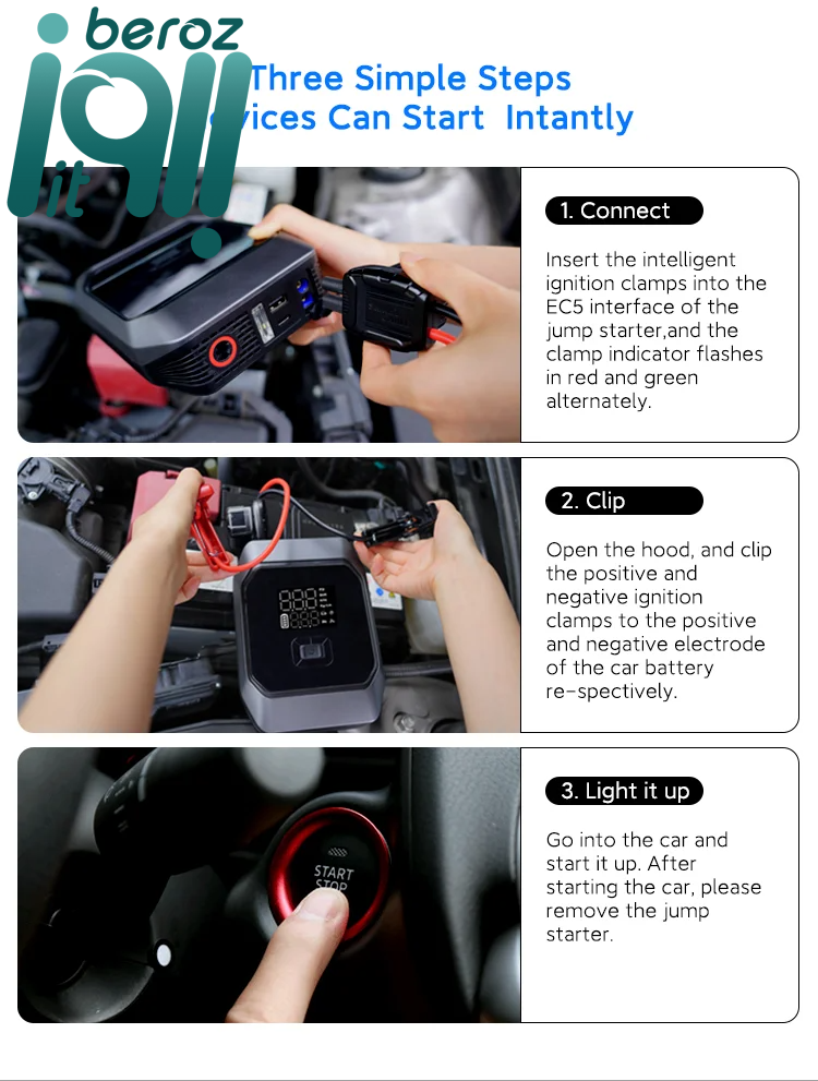 پمپ باد و جامپ استارت چهارکاره مدل 03 Jump Starter with Air Compressor (نسخه جدید - ارسال 1 ساعته) بروز آی‌تی