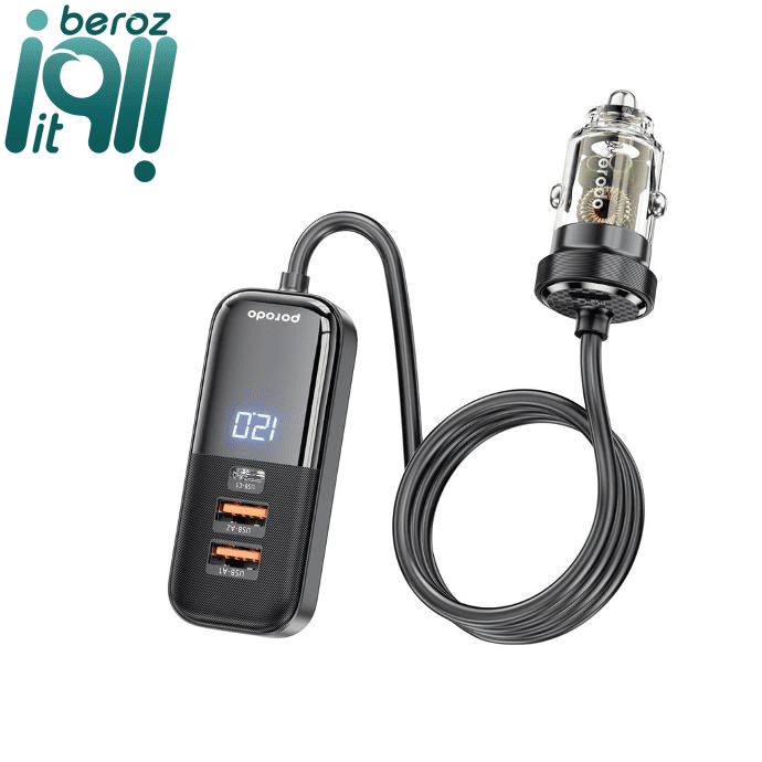 شارژر فندکی خودرو 120 وات پرودو مدل Porodo 120W Transparent Multi Port Car Charger  (نسخه جدید – ارسال 1 ساعته)