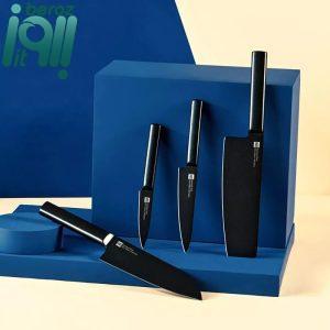 سرویس چاقو آشپزخانه 5 پارچه با تیغه فولاد ضدزنگ و با دسته چوب هوهاو مدل HU0076